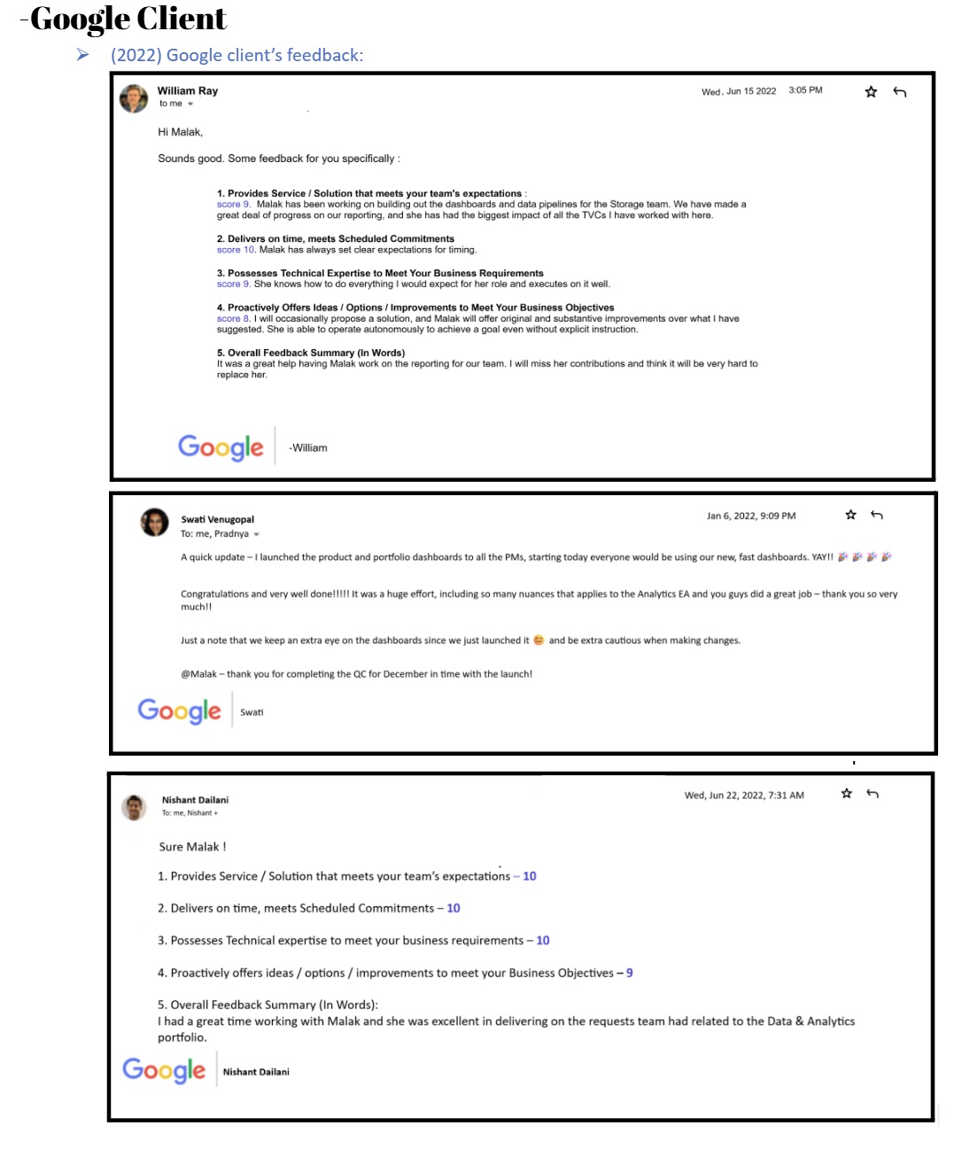 Google client recommendation letter